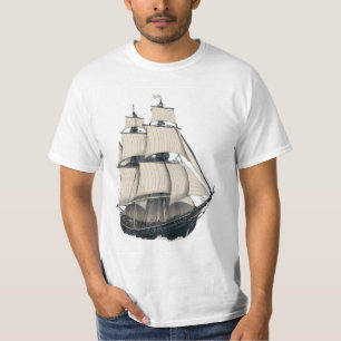 Vintage sailing ship, depicted in a fine line art  T-Shirt