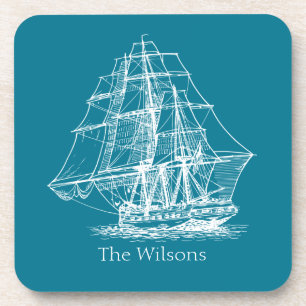 Vintage Sailing Ship Nautical Personalised Coaster