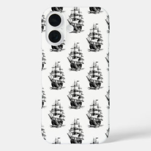 Vintage Sailing Ship Pattern Design iPhone 16 Case