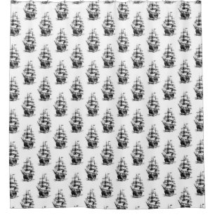 Vintage Sailing Ship Pattern Design Shower Curtain