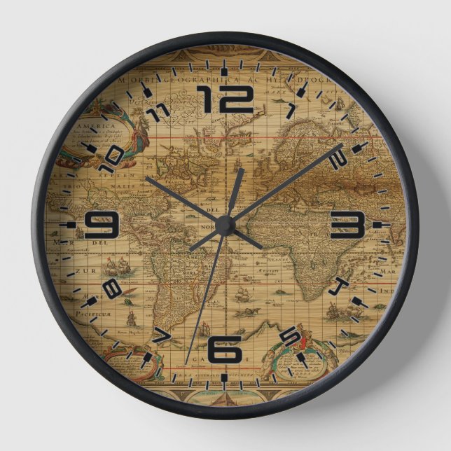 Vintage Sailing Trade Map Clock (Front)
