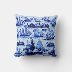 VINTAGE SAILING VESSELS,SHIPS,Navy Blue Nautical Cushion