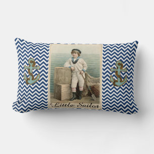VINTAGE SAILOR BOY /ANCHOR AND ROPE ,BLUE CHEVRONS LUMBAR CUSHION