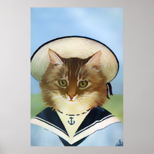 Vintage Sailor Cat Poster Print