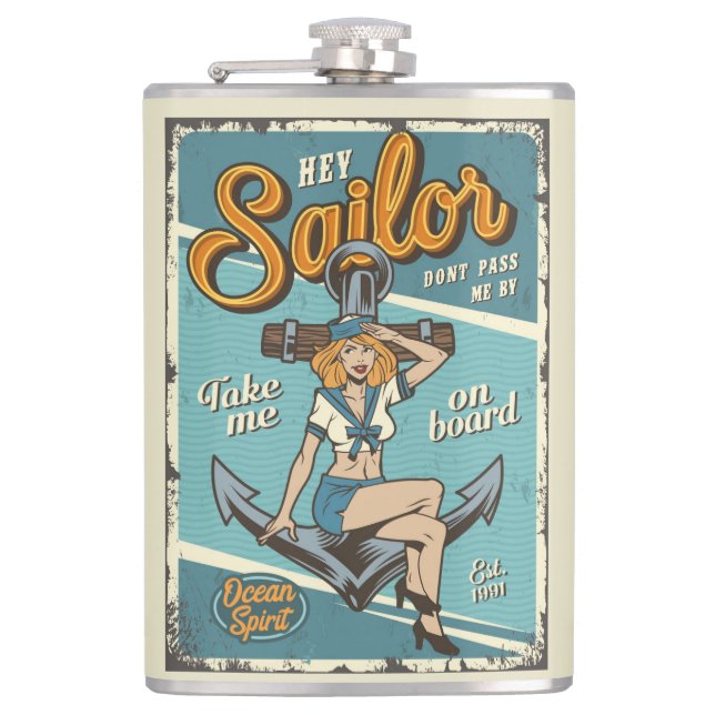 Vintage Sailor Hip Flask (Front)