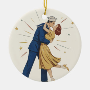 Vintage Sailor Kiss Pinup Ceramic Ornament