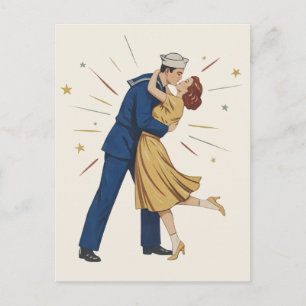 Vintage Sailor Kiss Pinup Postcard