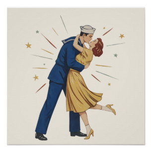 Vintage Sailor Kiss Pinup Poster