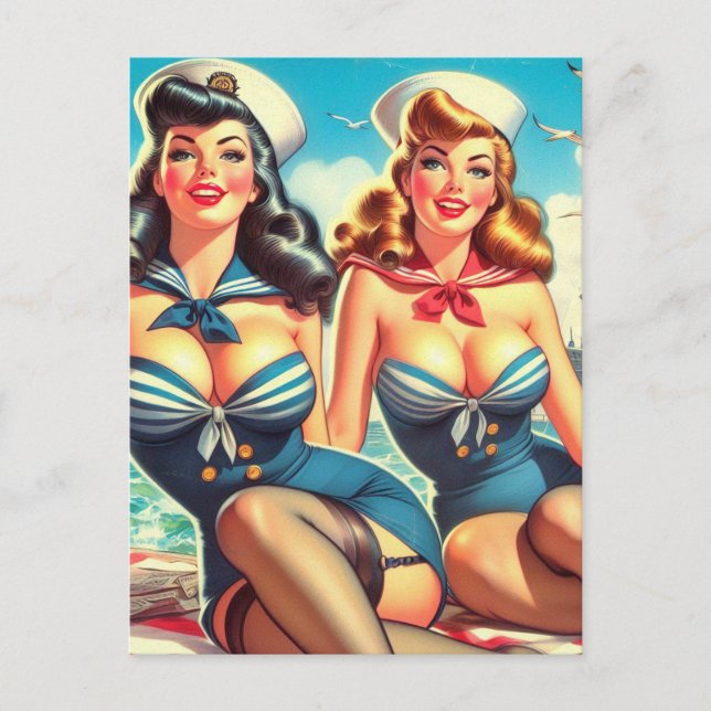 Vintage Sailor Pin Ups Postcard (Front)