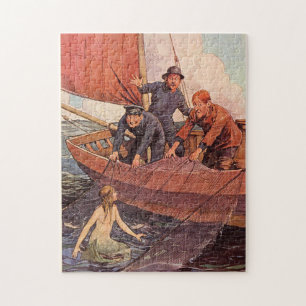 Vintage Sailors Mermaid Catch Jigsaw Puzzle