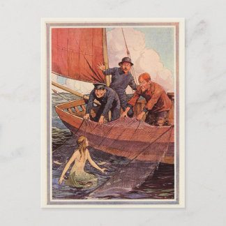 Vintage Sailors Mermaid Catch Postcard