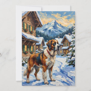 Vintage Saint Bernard Alpine Christmas Painting Holiday Card