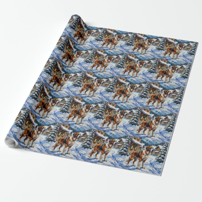 Vintage Saint Bernard Alpine Christmas Painting Wrapping Paper (Unrolled)