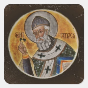 Vintage Saint Patrick with Shamrock Square Sticker