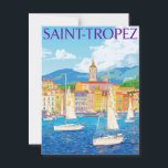 Vintage Saint-Tropez French Riviera Harbour Travel Postcard<br><div class="desc">This description highlights the location's glamour, the bright nautical theme, and the attractive retro art style, using high-value keywords for travel, coastal life, and decor. This dazzling Vintage Saint-Tropez Travel Poster Postcard captures the luxurious and vibrant atmosphere of the French Riviera. It features the iconic Harbour filled with elegant Sailboats...</div>