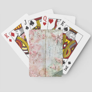 Vintage Sakura Butterfly Collage Playing Cards