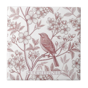 Vintage Sakura Cherry Blossom & Bird  Aesthetic 1 Ceramic Tile