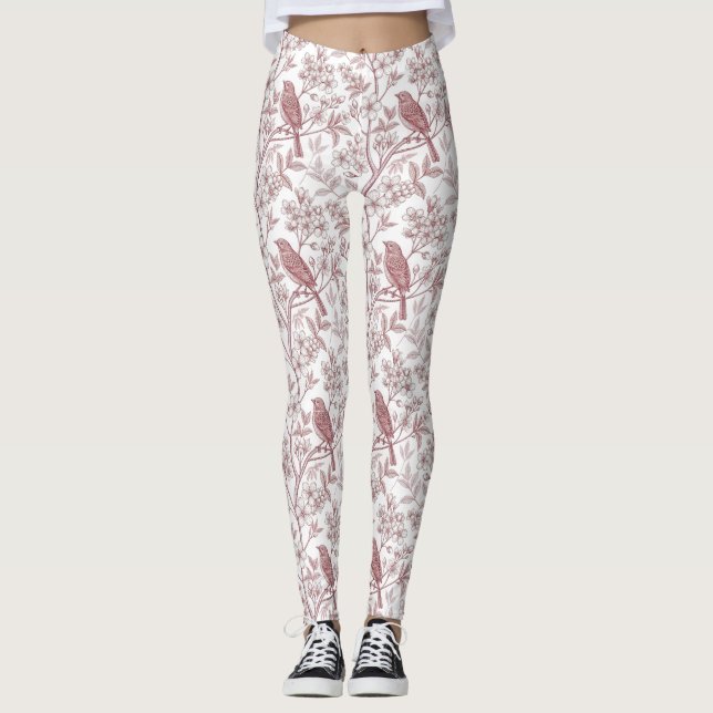 Vintage Sakura Cherry Blossom & Bird  Aesthetic 1 Leggings (Front)