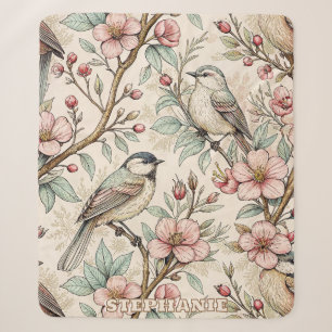 Vintage Sakura Cherry Blossom & Bird Aesthetic 2 Sherpa Blanket