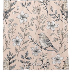 Vintage Sakura Cherry Blossom & Bird  Aesthetic 3 Shower Curtain