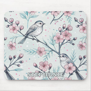 Vintage Sakura Cherry Blossom & Bird Aesthetic 4 Mouse Pad