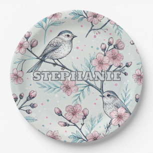Vintage Sakura Cherry Blossom & Bird  Aesthetic 4 Paper Plate
