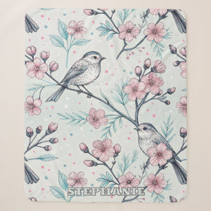 Vintage Sakura Cherry Blossom & Bird Aesthetic 4 Sherpa Blanket