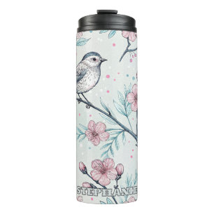 Vintage Sakura Cherry Blossom & Bird Aesthetic 4 Thermal Tumbler