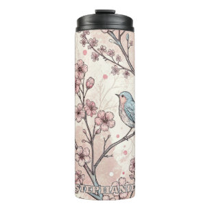 Vintage Sakura Cherry Blossom & Bird Aesthetic 5 Thermal Tumbler