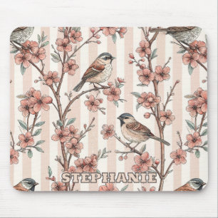 Vintage Sakura Cherry Blossom & Bird Aesthetic 6 Mouse Pad