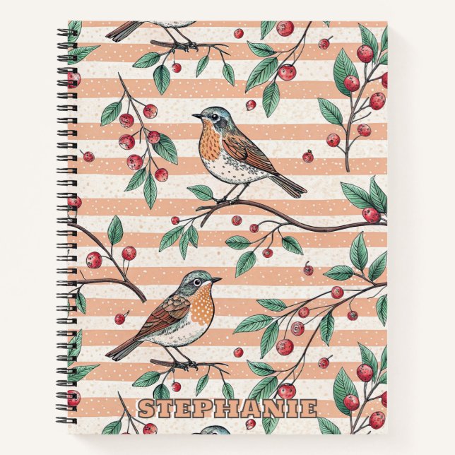 Vintage Sakura Cherry Blossom & Bird  Aesthetic 7 Notebook (Front)