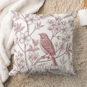 Vintage Sakura Cherry Blossom & Bird  Aesthetic Cushion
