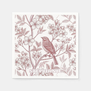 Vintage Sakura Cherry Blossom & Bird Aesthetic Napkin