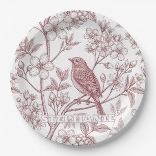 Vintage Sakura Cherry Blossom & Bird Aesthetic Paper Plate