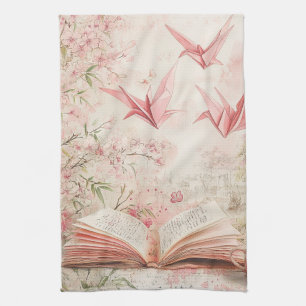 Vintage Sakura Origami Serenity (1) Tea Towel