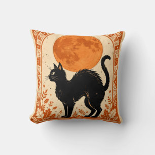 Vintage Salem Witch Halloween Black Cat Harvest Cushion