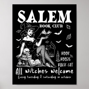 Vintage Salem Witch Reading Books Halloween Spooky Poster