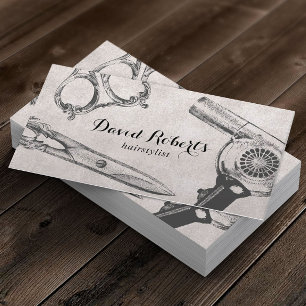 Vintage Salon Scissor & Hair Dryer Hair Stylist Business Card