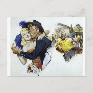 Vintage Saloon Girl Cowboy Bar Dance Fun poster Postcard