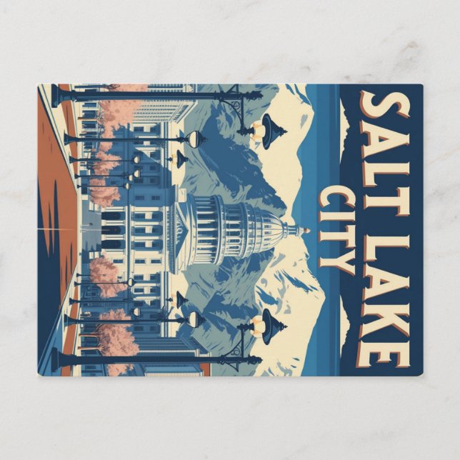 Vintage Salt Lake City Capitol and Mountains Postcard (Front)