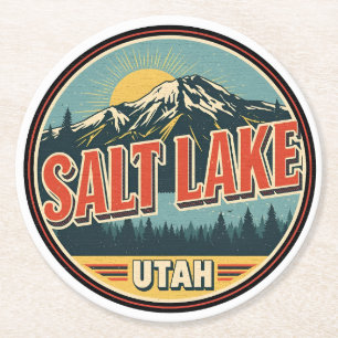 Vintage Salt Lake City Ski nature Utah skiing gift Round Paper Coaster