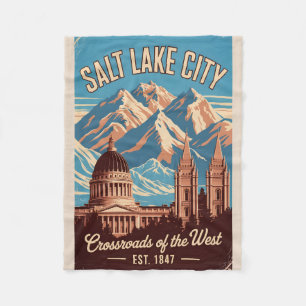 Vintage Salt Lake City Utah Retro Travel Poster Fleece Blanket