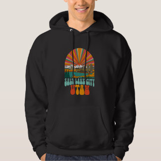 Vintage Salt Lake City Utah Sunset Skyline Citysca Hoodie