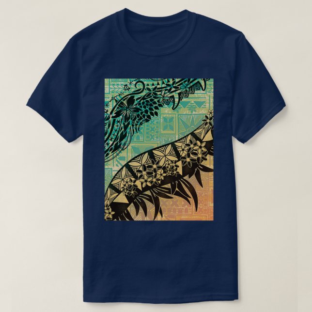 Vintage Samoan Old Teal Tapa Threads T-Shirt (Design Front)