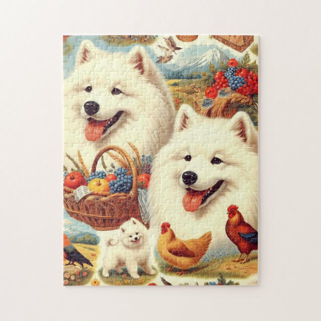 Vintage Samoyed Dog Illustration Jigsaw Puzzle (Vertical)