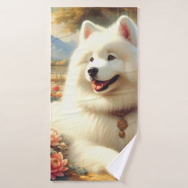 Vintage Samoyed Dog Painting Bath Towel (Bath Towel)