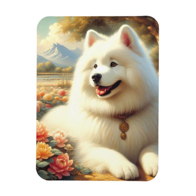 Vintage Samoyed Dog Painting Magnet (Vertical)