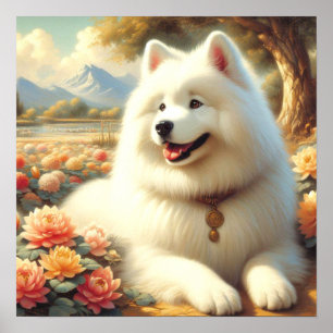Vintage Samoyed Dog Painting Poster