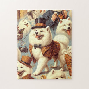 Vintage Samoyed Dog Seamless Painting Jigsaw Puzzle