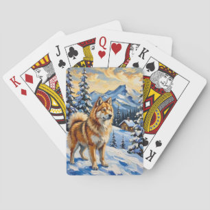 Vintage Samoyed in Alpine Christmas Landscape Playing Cards